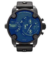 Orologio Uomo DIESEL Little Daddy DZ7257 Cronografo Quadrante Blu Pelle Nera