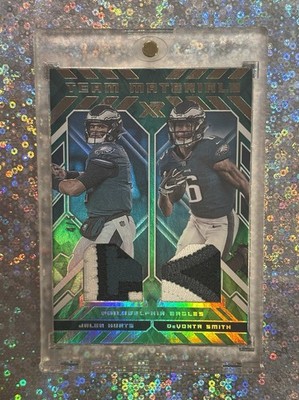 2021 Panini XR Team Materials X Jalen Hurts DeVonta Smith Dual Patch 4/5 Green