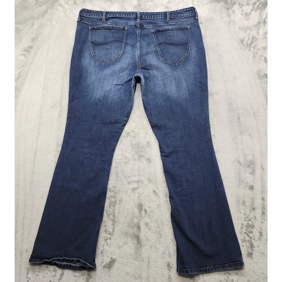 Pantalones de mezclilla Lee Riders para mujer 22 azules tiro medio corte bota elástico lavado oscuro informales Foto 3 de 4