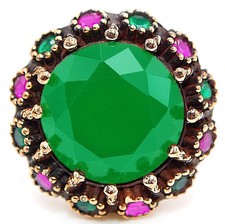 Ottoman Empire Style 12CT Treated Emerald 925 Sterling Silver Ring Sz 9 BT1