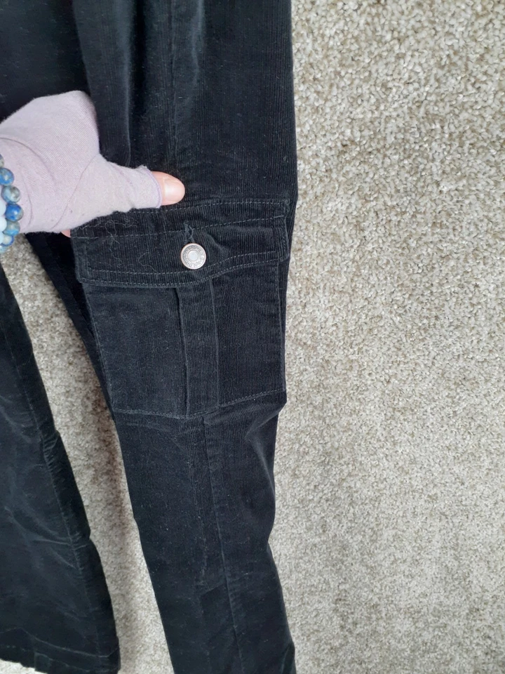 Pantalones cargo de pana Apt 9 para mujer 10 negros elásticos bolsillos rectos tiro medio Foto 2 de 4