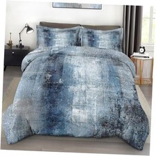 Comforter Set Size, Blue Grey Painting 3 Pcs Soft Bedding King Abstract Blue