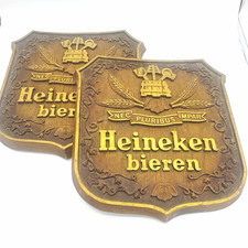 Vintage Heineken Beer Sign Wall Plaque Shield Bieren Bar Decor Faux Wood