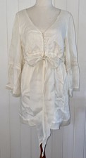 EASTON PEARSON 14 Top Cream Linen Silk Buttons Silk Lined Semi Sheer Sash