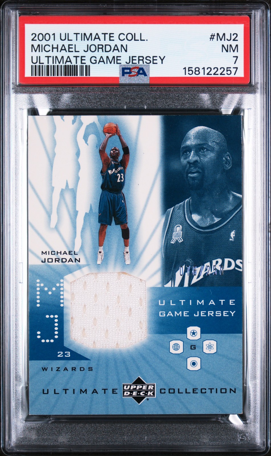 2001 ULTIMATE COLLECTION ULTIMATE GAME JERSEY #MJ2 MICHAEL JORDAN 76/250 PSA 7
