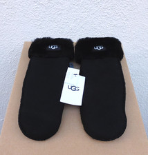 UGG BLACK SUEDE SHEEPSKIN UGG LOGO WINTER MITTENS WOMEN S/ M NWT