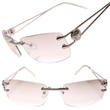 Double Pronged Temples Rimless Rectangle Clear Mirrored Lens Sunglasses