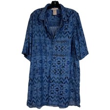 Philosophy Aztec Print Chambray Shirt Dress Blue XXL