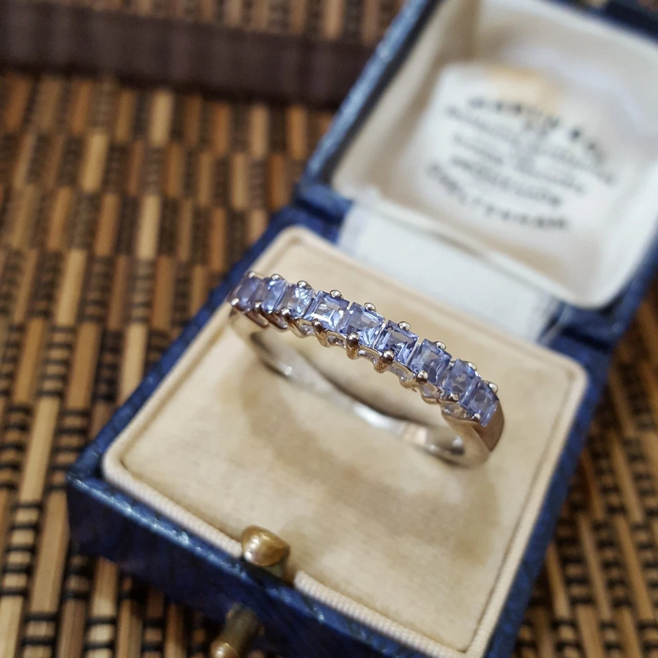 Anillo de Plata de Ley 925, Banda de Tanzanita Genuina, Talla U EE. UU. 10, Joyería de Plata Foto 4 de 4