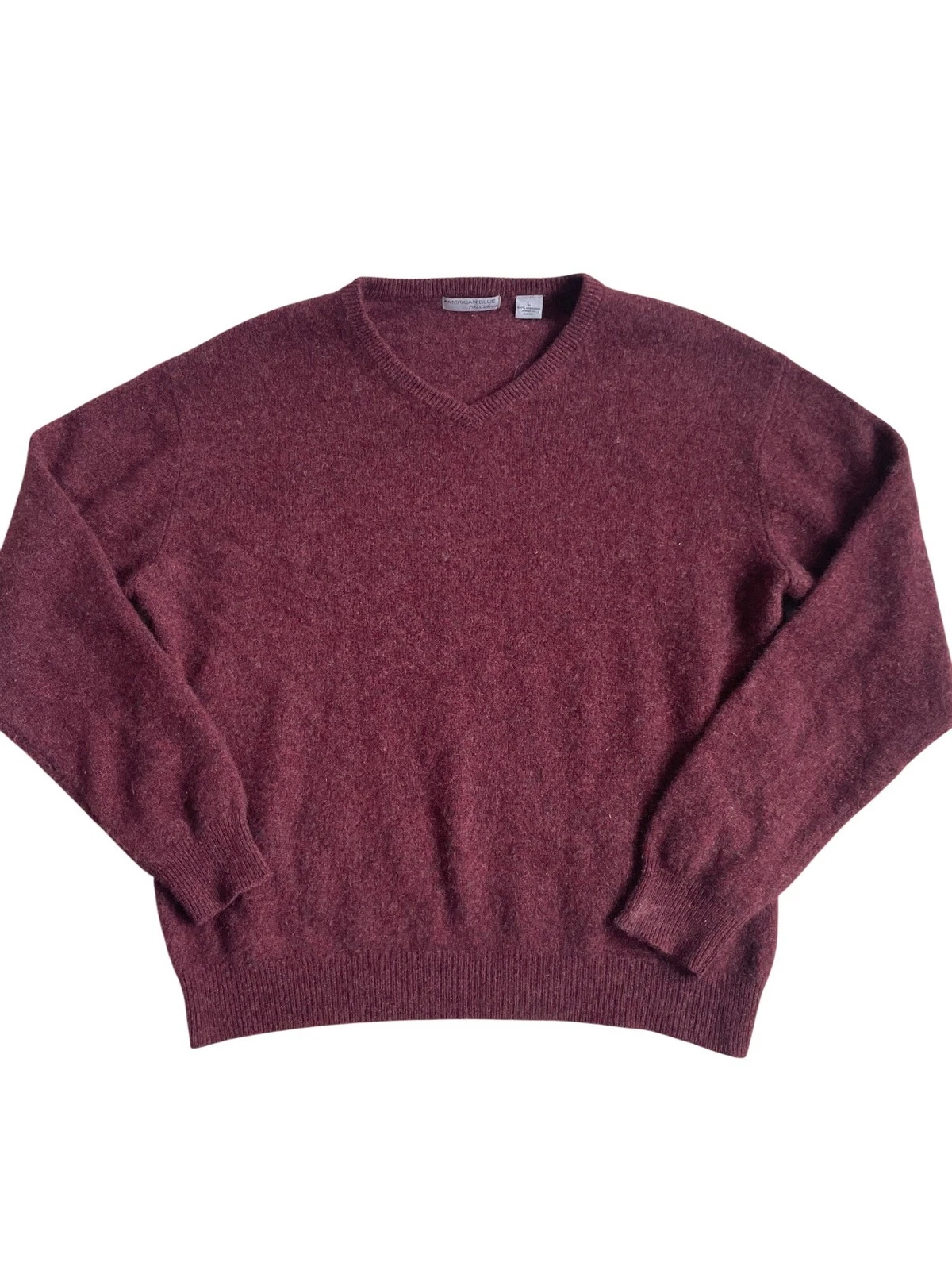 American Blue Pure Cashmere Mens Large 100% Cashmere V-Neck Pullover Sweater Red