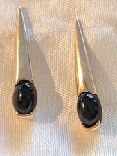 Gorgeous Albert David "ADPG" 14K Yellow Gold Onyx Tear Drop Earrings 2.3 Grams
