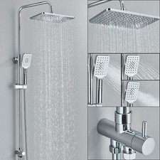 Exposed Bathroom Shower Mixer Twin Square Head Larger Bar Set Shower Kit Chrome