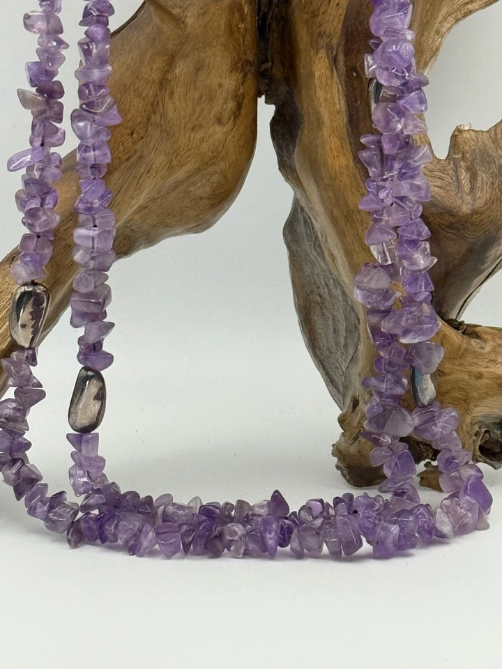 Natural Amethyst Chip Bead Necklace, Sterling Silver Accents, Healing Crystal - Image 2 of 4