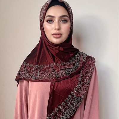 Women Muslim Rhinestone Head Wrap Triangle Headscarf Shawl Scarves Turban Hijab