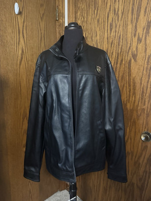 Emporio & Co Men's Black Leather Full Zip Lined Stand-Up Jacket XL