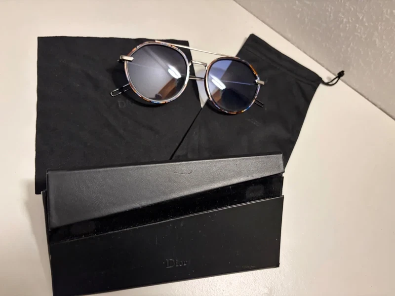 Dior0204S Lunettes Soleil Neuf Écaille Marron & Bleu Rare Homme/Femme - Photo 1/4