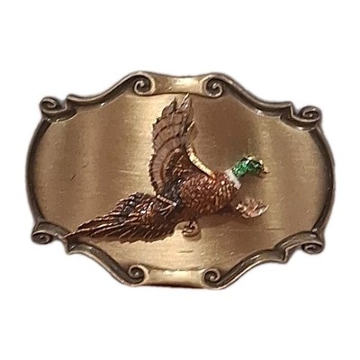 Raintree Buckle & Jewelry Inc Enameled Pheasant 1980  Belt Buckle Hunter
