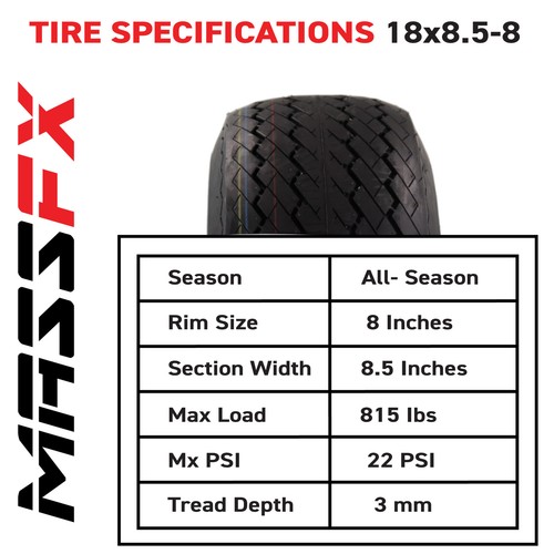 MASSFX 18x8.5-8 Golf Cart, Turf, Lawn & Garden Tires & White Wheel Kit 18x8.5x8 - Picture 4 of 9