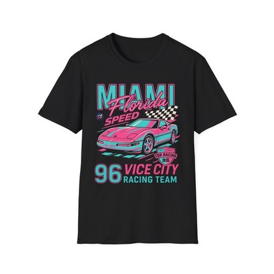 Miami Vice City 1996 Vette C4 Racing T-Shirt Retro Neon Graphic Tee 