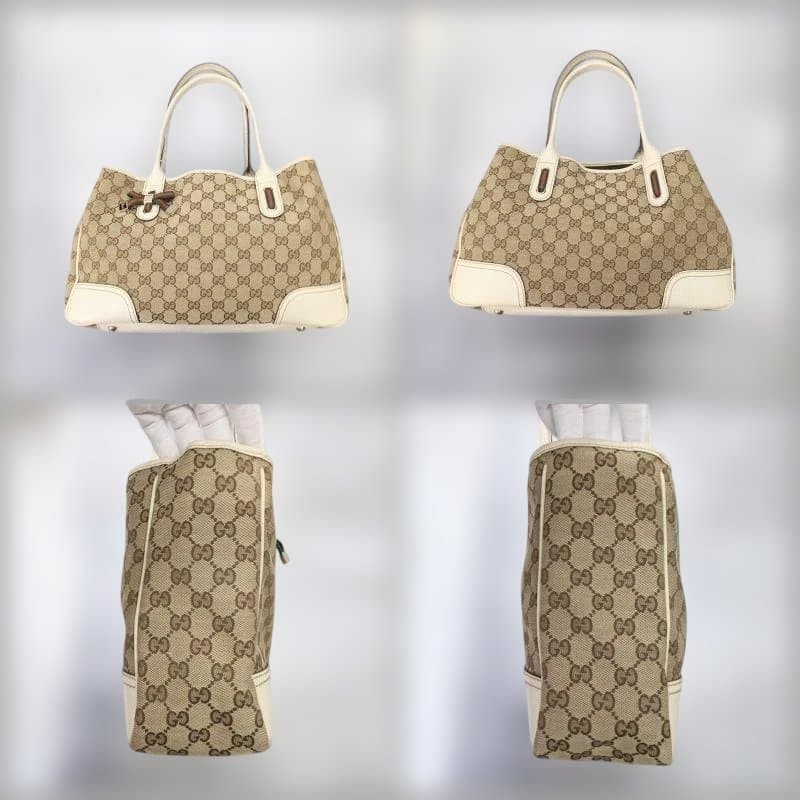 GUCCI GG Canvas Sherry Brown 2WAY Tote Bag Leather Trim Authentic thumbnail 8