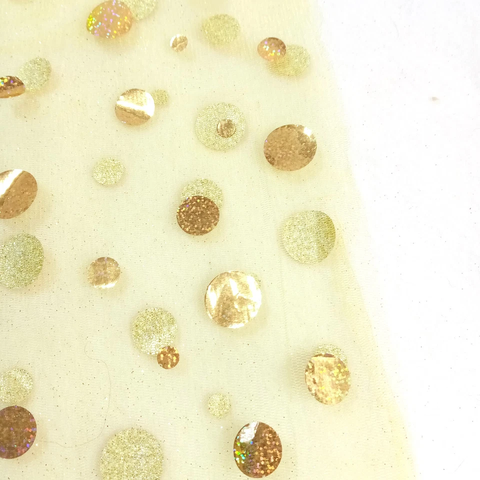 Yellow Gold Mesh Net Fabric Glitter Paillettes Crisp Non-Fray 59" Wide 7 Yards - Image 3 of 4