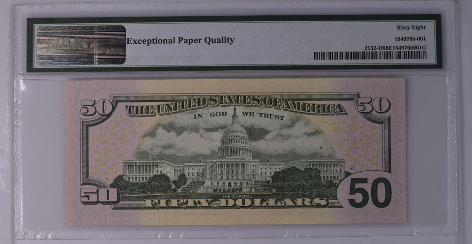 [REPEATER S/N] FRN $50 2013 FR2132D PMG 68 SUPERB GEM UNC EPQ FANCY NO. 55905590 - Image 4 of 4