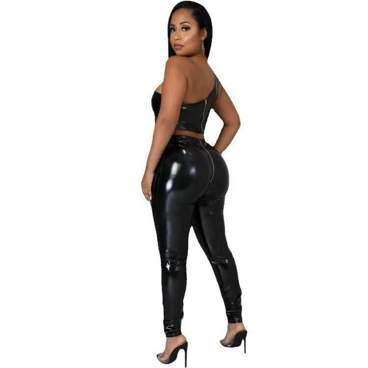 Women's Two Piece Leather Party Outfit (Top + Pants)