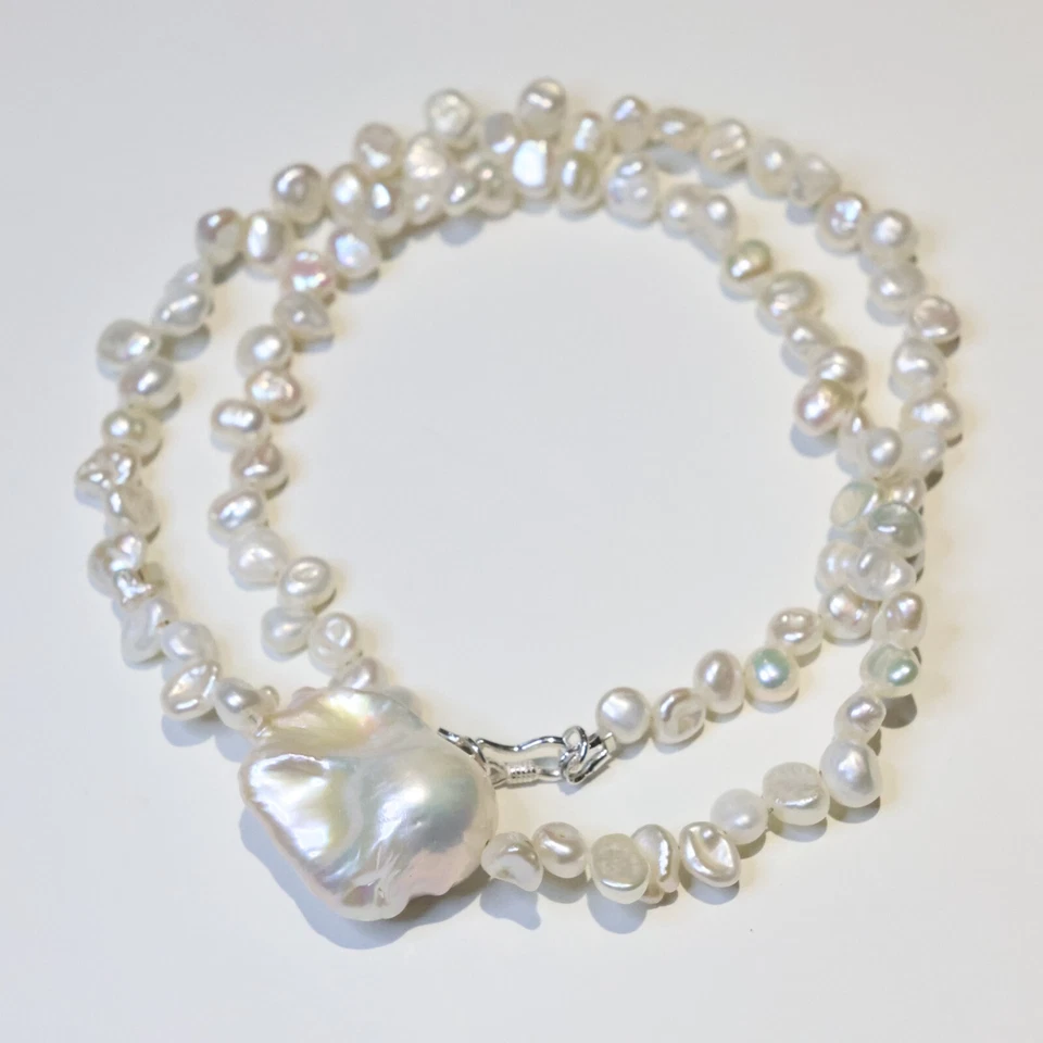 collier argent en perle de culture d'eau douce baroque pétale 2125 - Photo 4/4