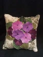 Hand Made Purple Flower Weighted Pincushion, Square, Approx. 4.5" x 4.5"