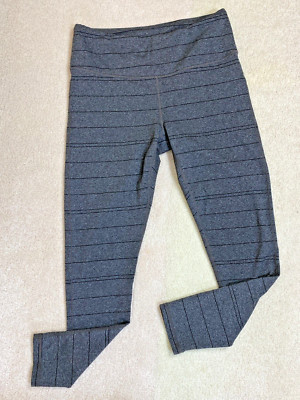 Prana Transform Legging Large Gray Stretch Athleisure Workout Yoga Pants Striped