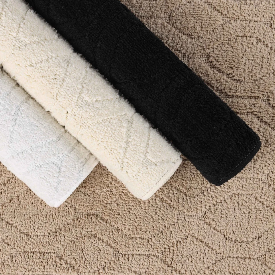 Brou Jacquard Geométrico Diamante Lavable Antideslizante Respaldo Alfombra de Baño Juego de 2 Foto 3 de 4