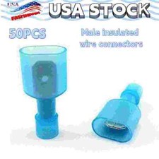 50PCS Blue Fully Insulated Male Spade Wire Crimp Terminal Connector 16-14AWG