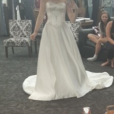 Satan corset wedding dress with Exquisite detailed beading.