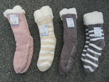  4 Pairs Women's Chenille Slipper Booties Pink Gray Yellow Brown Size L/XL 8-10
