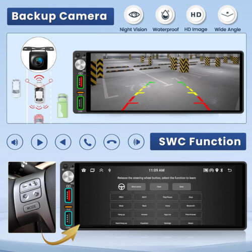 Single Din Car Stereo Apple CarPlay 6.9 touchscreen Bluetooth Radio USB - Picture 6 of 9