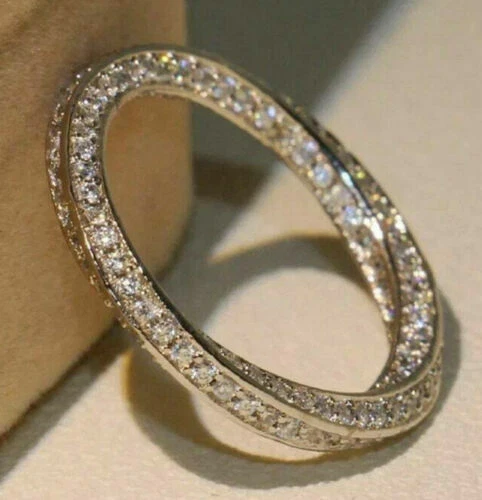 Обручальное кольцо из чистого белого золота 14 карат с круглым цирконием витой круглой огранки Infinity - Изображение 2 из 4