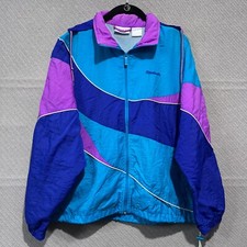 Vintage Reebok Jacket Womans Large Blue Purple Track Suit Windbreaker 80s