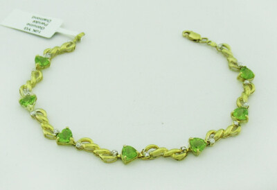 ECHTES 2,84 kt PERIDOTS & DIAMANTEN ARMBAND 10k GOLD ** Gratis Zertifikat **