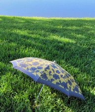 Vintage Knirps Compact Umbrella with Case/ Bag Yellow  Blue Flowers Read    