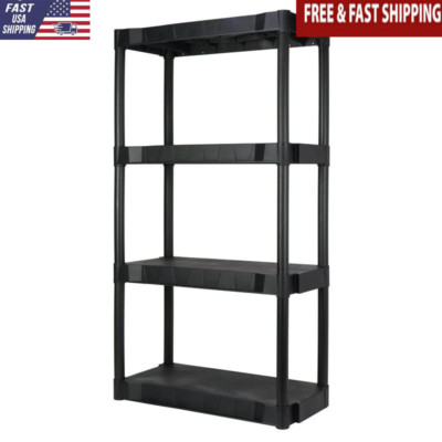 Black Plastic 4-Tier Storage Units Home Organization 280 Lb Capacity Garage Hot