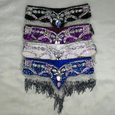 Women Sequins Beaded Belly Dance Costume Samba Carnival Hip Scarf Belt 11 Colors