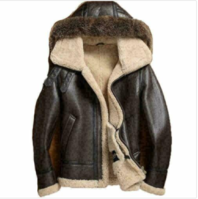 Men's B3 RAF Hooded Jacket - Winter Fur Leather Coat, Real Sheep
