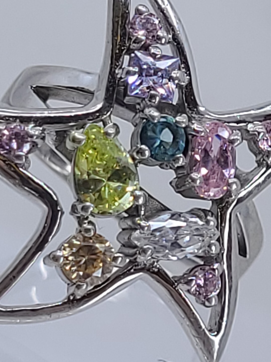 Large Star Statement Sterling Silver 925 Multi-Ge… - image 2