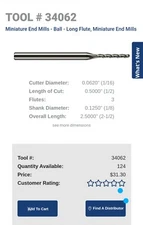 Harvey Tool #34062 Miniature End Mill- Ball - Long Flute
