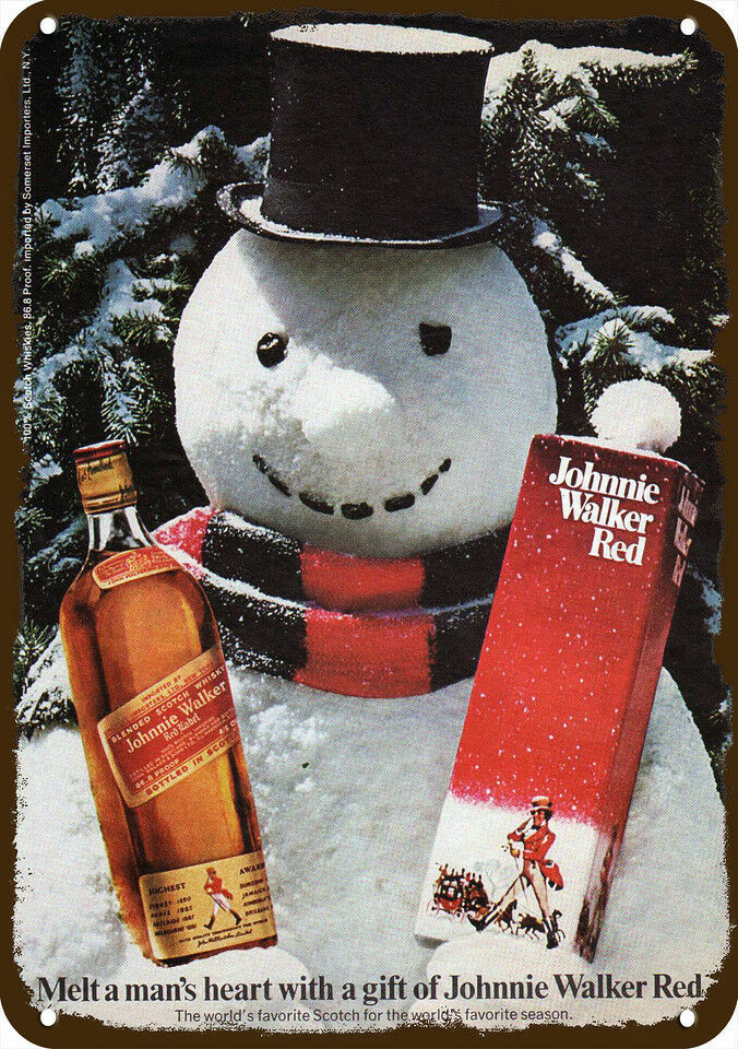 1975 JOHNNIE WALKER RED WHISKY Vintage Look DECORATIVE METAL SIGN CHRISTMAS SNOW