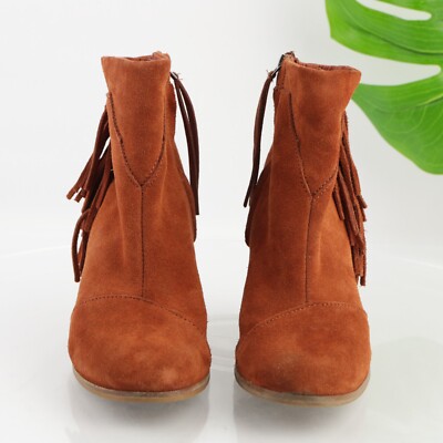 Toms Womens Lunata Boots Size 7.5 Orange Rust Suede Fringe  display picture 1