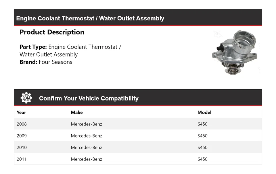 08-11 Mercedes-Benz S450 Motor Refrigerante Termostato / Conjunto de Salida de Agua 4 Temporadas Foto 2 de 4