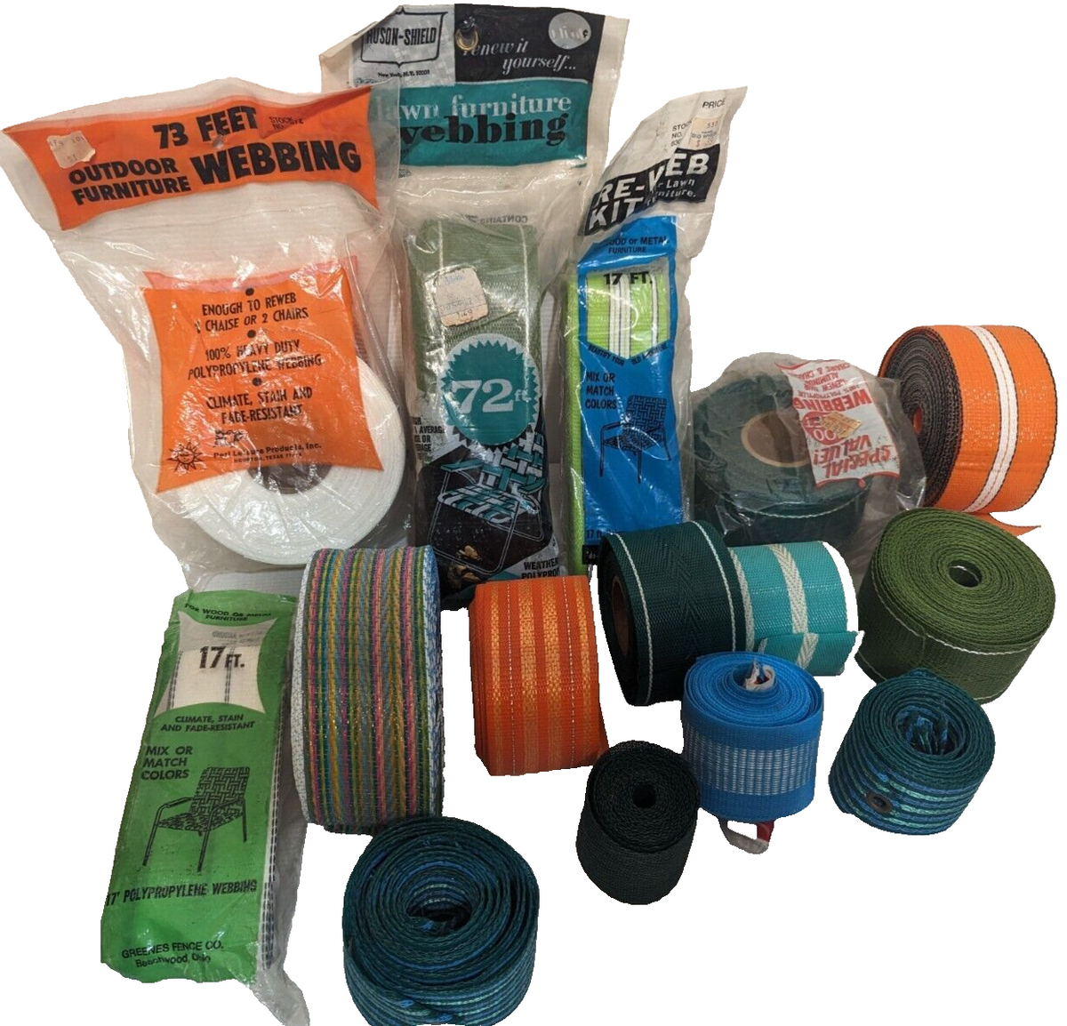 Large Lot VTG Lawn Outdoor Furniture Webbing NOS Opened Various Lengths  Colors