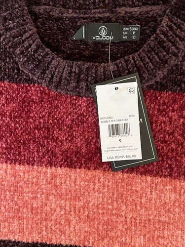Volcom Bubble Tea Sweater Pullover Chenille Boxy Fit SMALL Color: Black Plum $60 - Picture 12 of 14