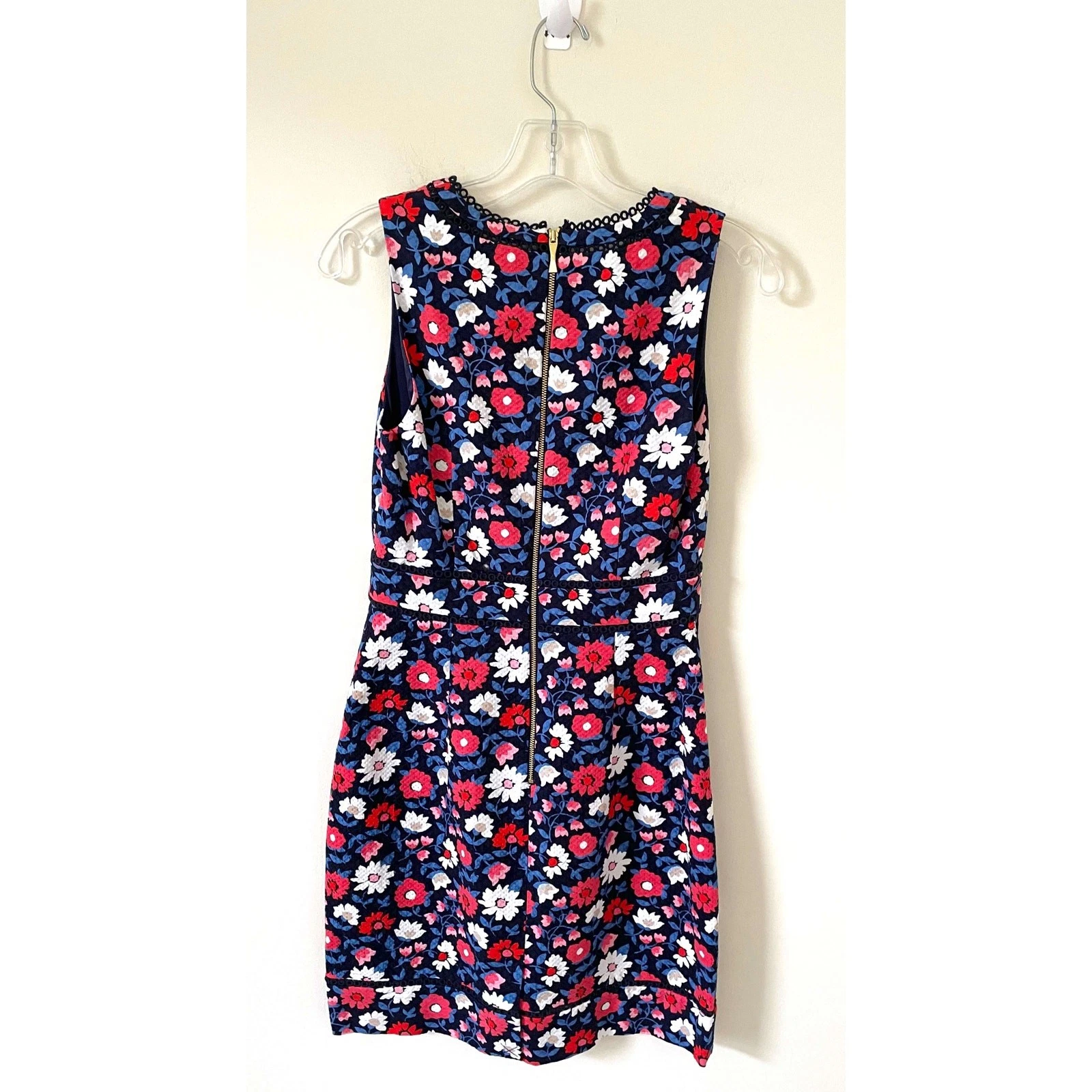 Mini abito tubino senza maniche Kate Spade margherita jacquard blu navy rosa taglia 2